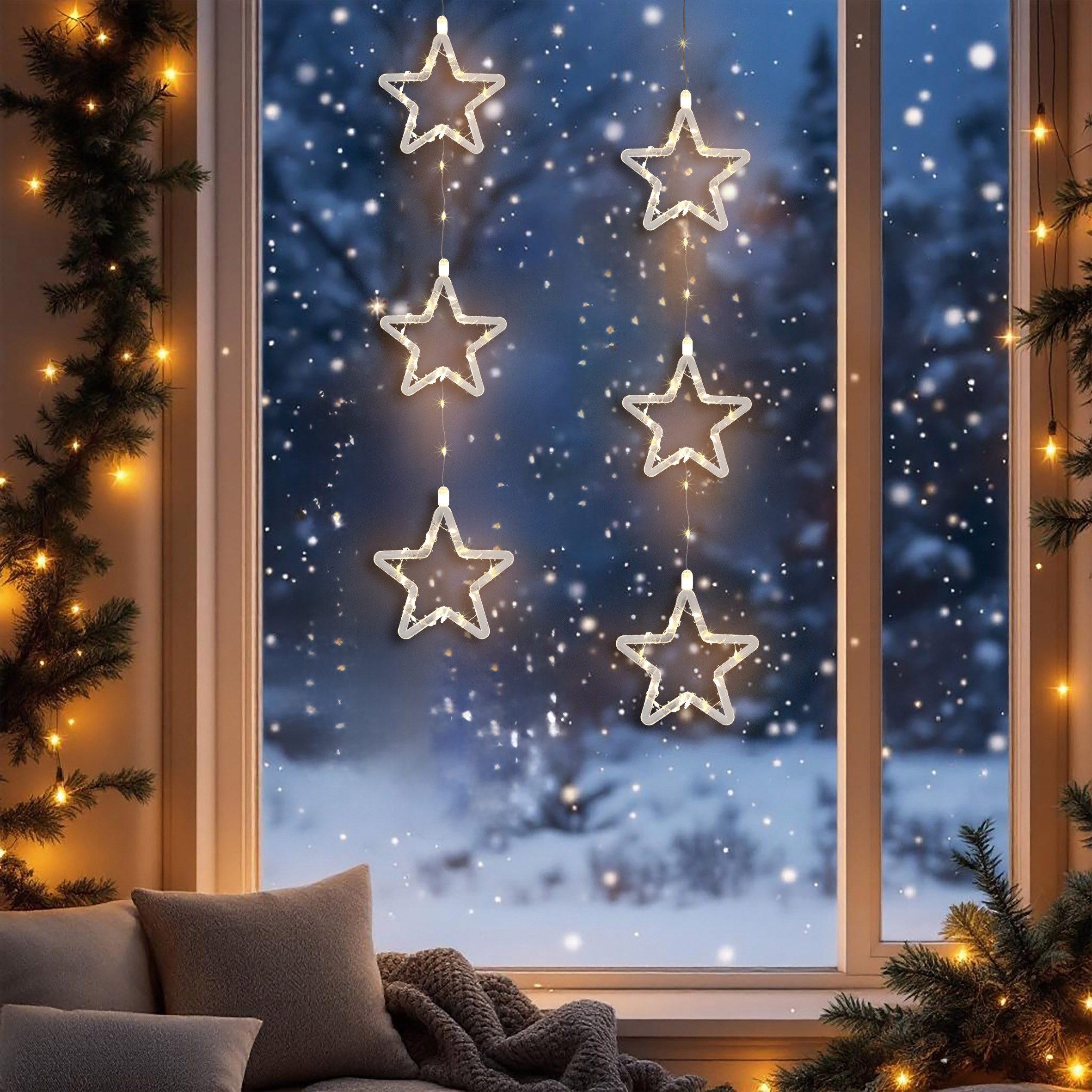 Spetebo LED-Lichterkette LED Weihnachtsdeko für Außen 3 Sterne mit Timer - 58 cm, 48-flammig, mit Timer Funktion – Bild 5 von 5