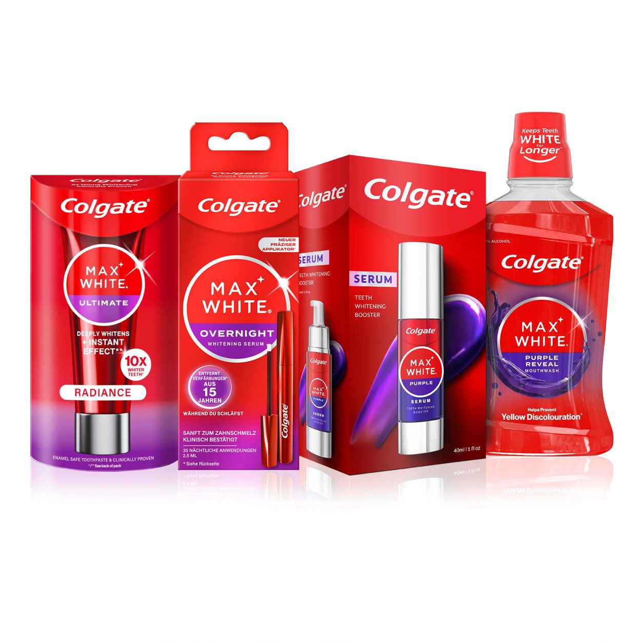 Colgate Zahnbleaching-Kit Max White Purple Routine Premium: Zahnpasta, Serum, Pen & Mundspülung