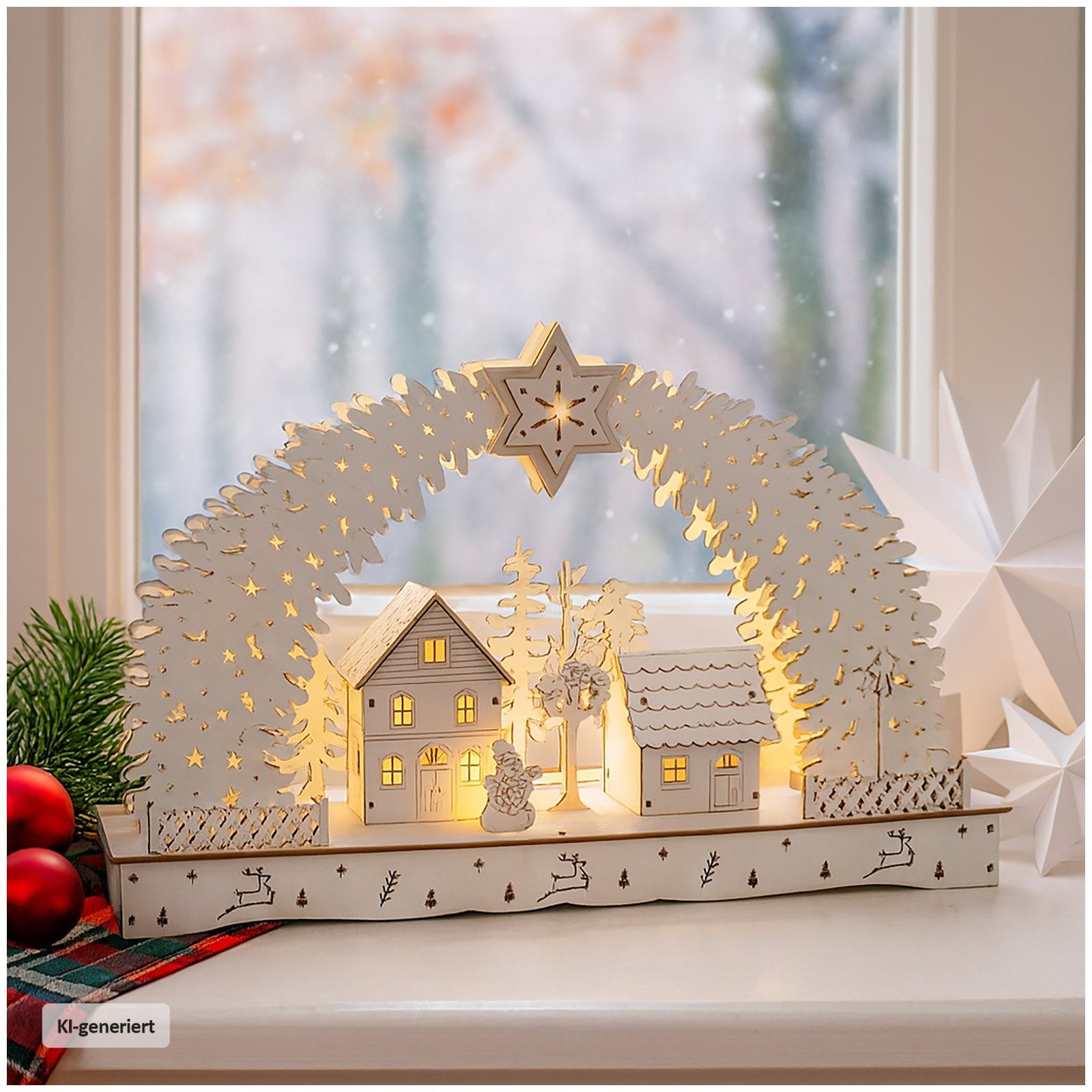 HTI-Living Schwibbogen Leuchtbogen in modernem Weiß Weihnachtsdorf (1-tlg), Schwibbogen Weihnachtsdeko