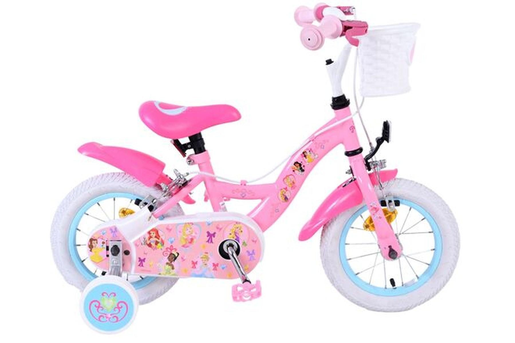 Volare Kinderfahrrad Magic Royals Mädchen-12 Zoll Rosa mit zwei Handbremsen, Mädchenfahrrad, Kinderfahrrad, Märchenmotiv, Stützräder