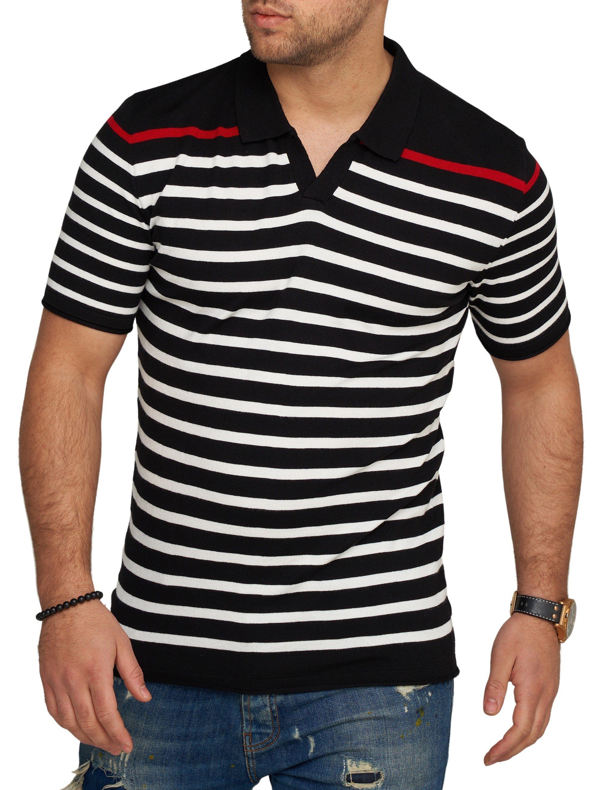 Strick T-Shirt CARISMA Polo Stripe Schwarz Kurzarm CROLITE Poloshirt