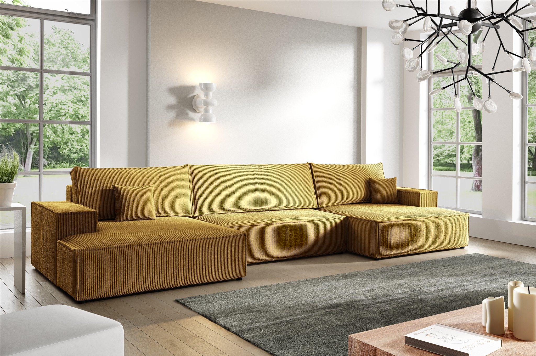 Wohnlandschaft Sofa in U-Form mit Schlaffunktion FUN MIRANDA Cordstoff Poso