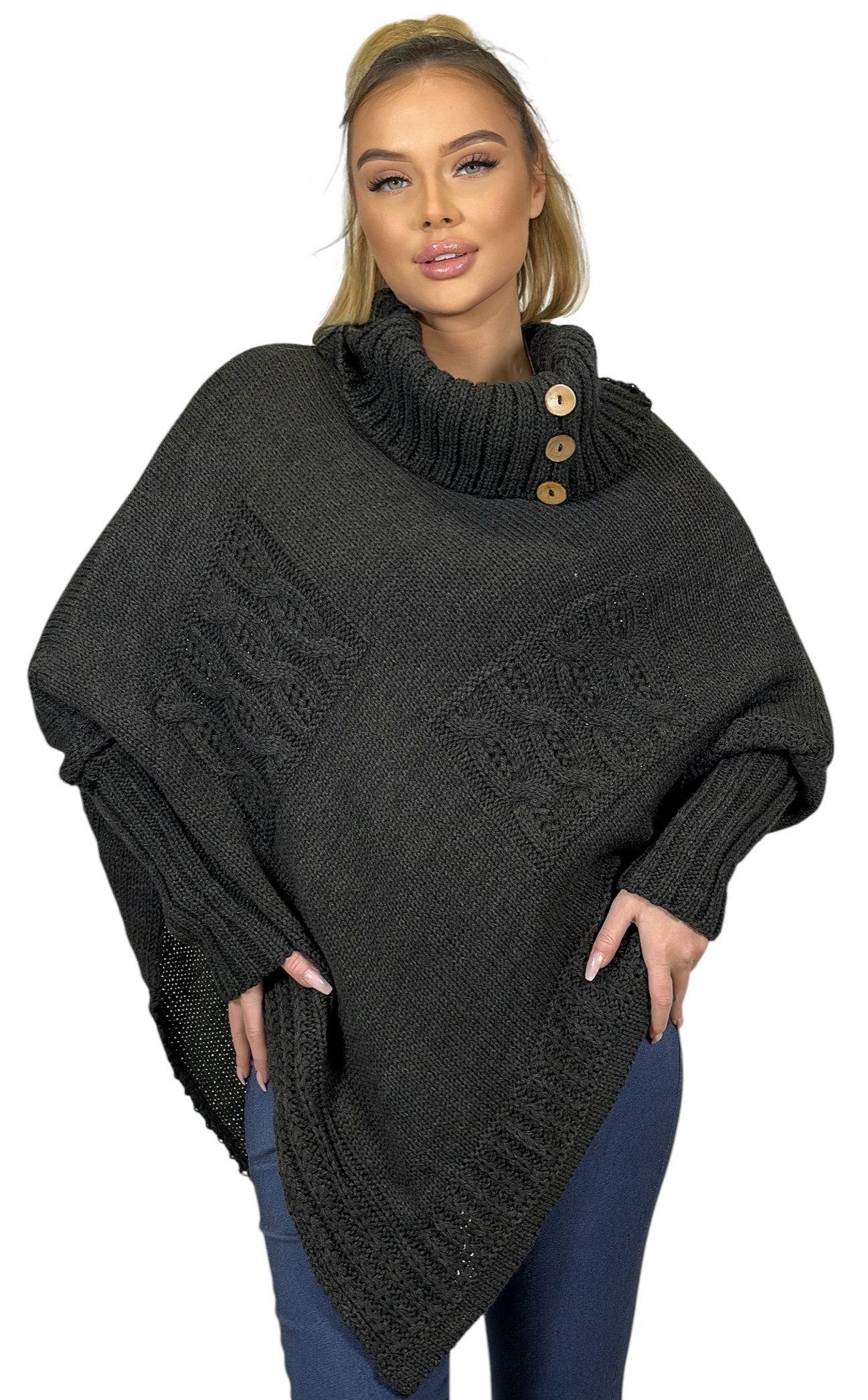 Mississhop Strickponcho Poncho Strick Sweatshirt Pullover günstig online kaufen