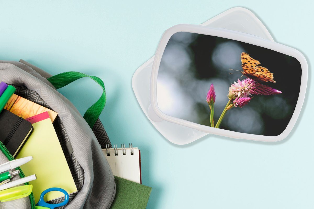 Brotbox Lunchbox Brotdose, Schmetterling MuchoWow Blumen weiß und für Jungs Kinder für (2-tlg), - - Insekten, Erwachsene, und Kunststoff, Mädchen