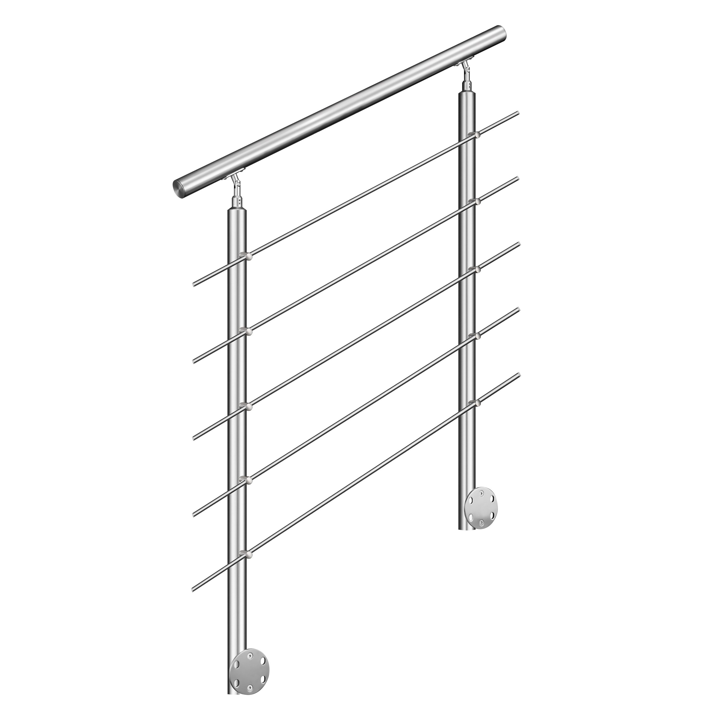 AICA Treppengeländer Geländer-Set aus Edelstahl 304 Seitenmontage Verlängerbar L 100-240 cm, 100 cm Länge, Packung, 5-tlg., V2A, höhen- und winkelverstellbar, w – Bild 2 von 5