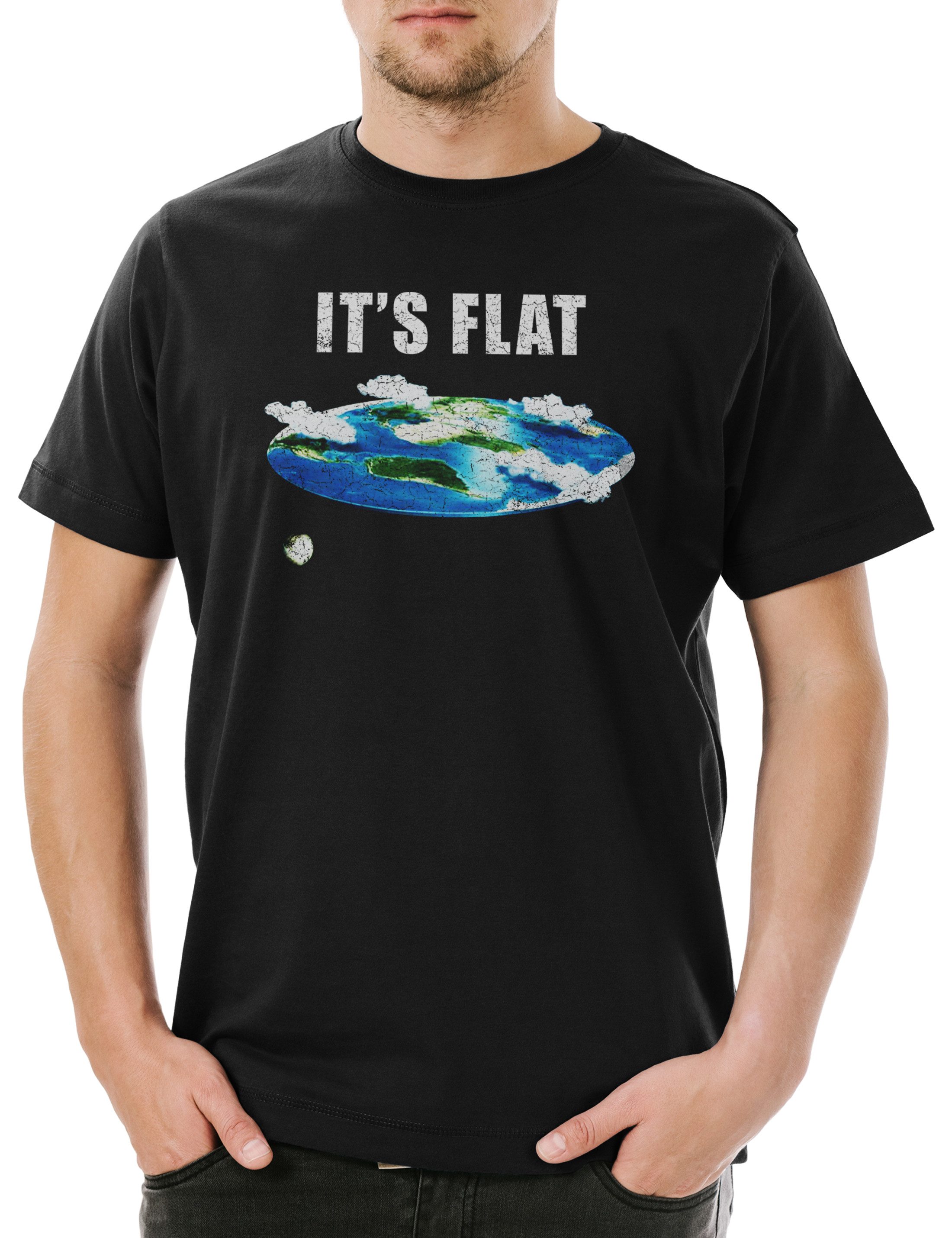 Urban Backwoods Print-Shirt Flat Earth IV Herren T-Shirt Society Symbol Logo Erde Scheibe Flache (1-tlg) Schild Rowbotham Astronaut