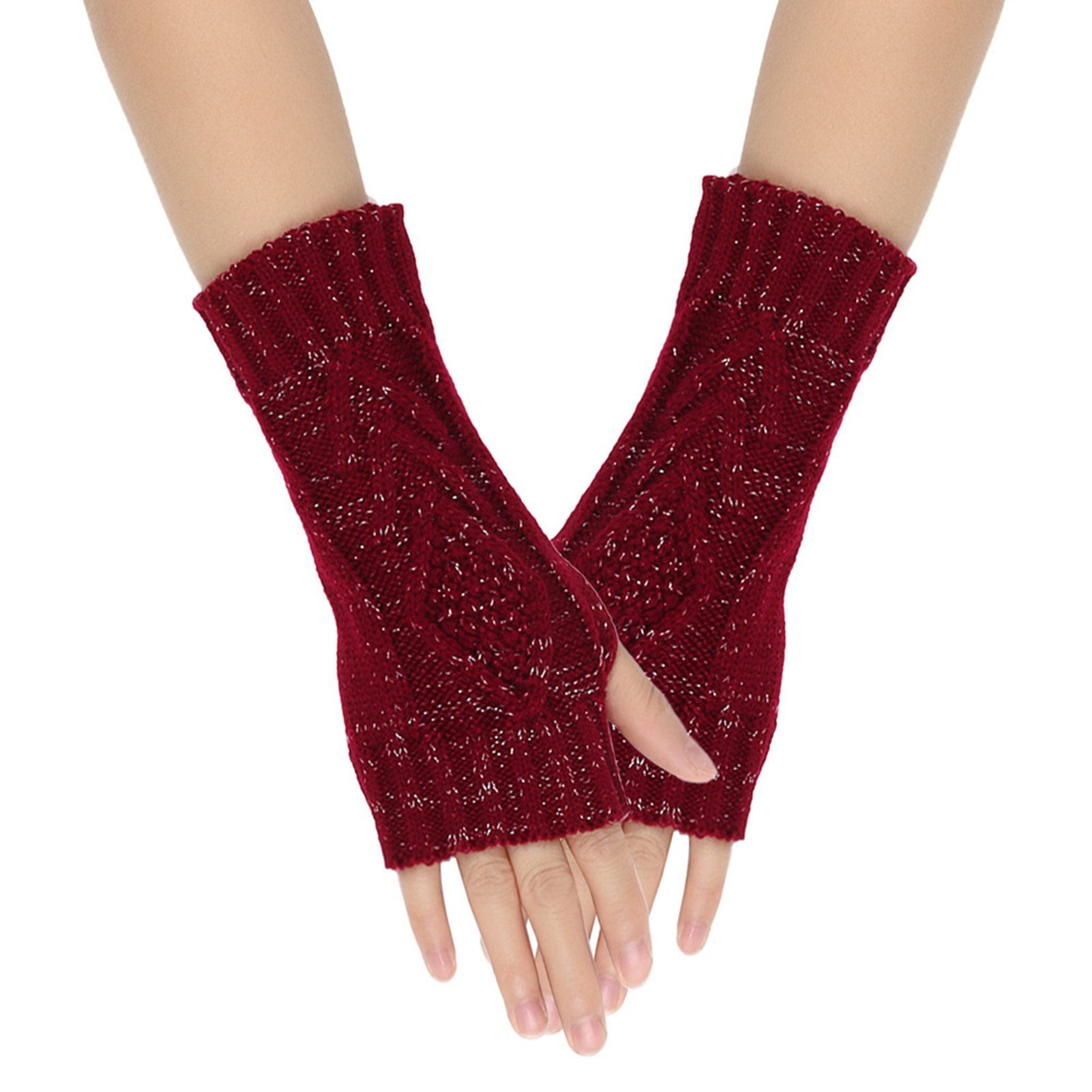 Rutaqian Trikot-Handschuhe 1 Paar Dunkelkhaki Fäustlinge Fingerhandschuhe, Winter Wärmer Halb Strick