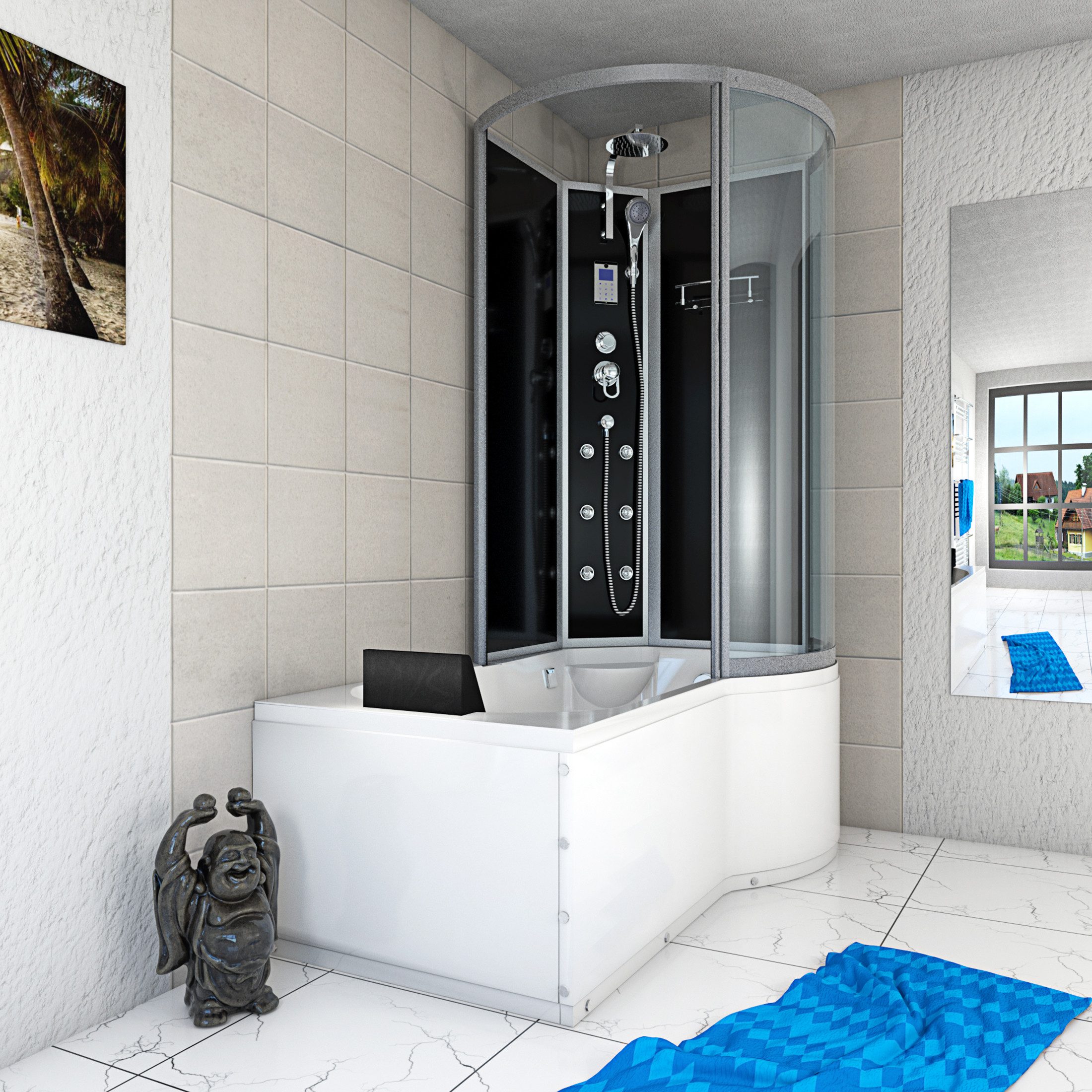 AcquaVapore Grossraumdusche Wanne Dusche Kombination sw K50-L31 170x100, Sicherheitsglas ESG, Moderner Touchscreen, Digitale Steuerung, Integrierte Wannen Beleuchtu