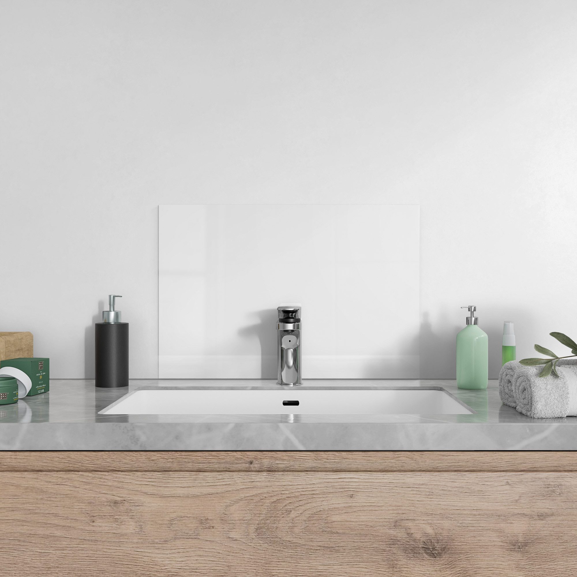 DEQORI Küchenrückwand 'Unifarben - Weiß', Glas Spritzschutz Badrückwand Herdblende – Bild 4 von 5