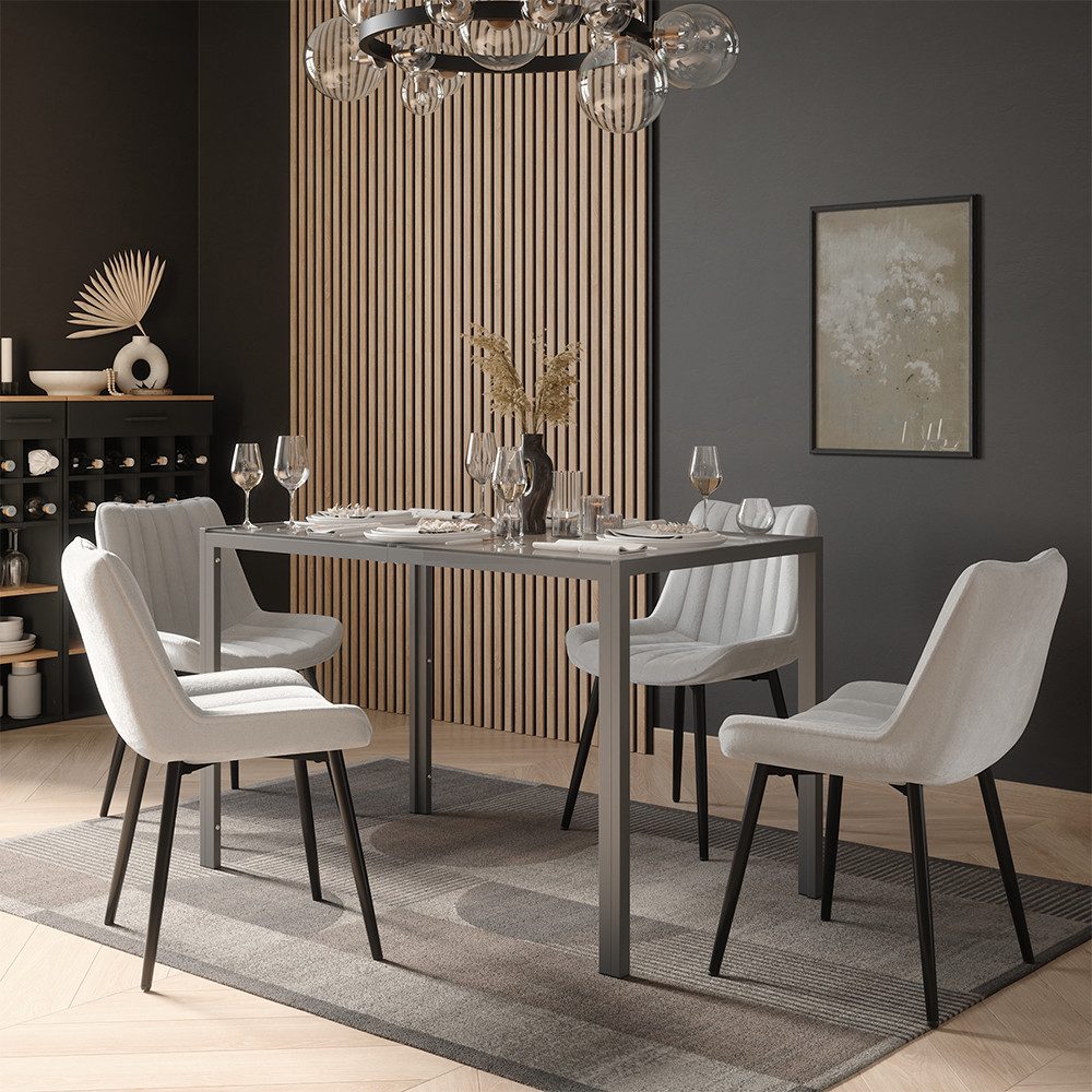 Vicco Essgruppe Grand, Grau, 120 x 70 cm mit 4 Stühlen (Beige), (5-tlg)