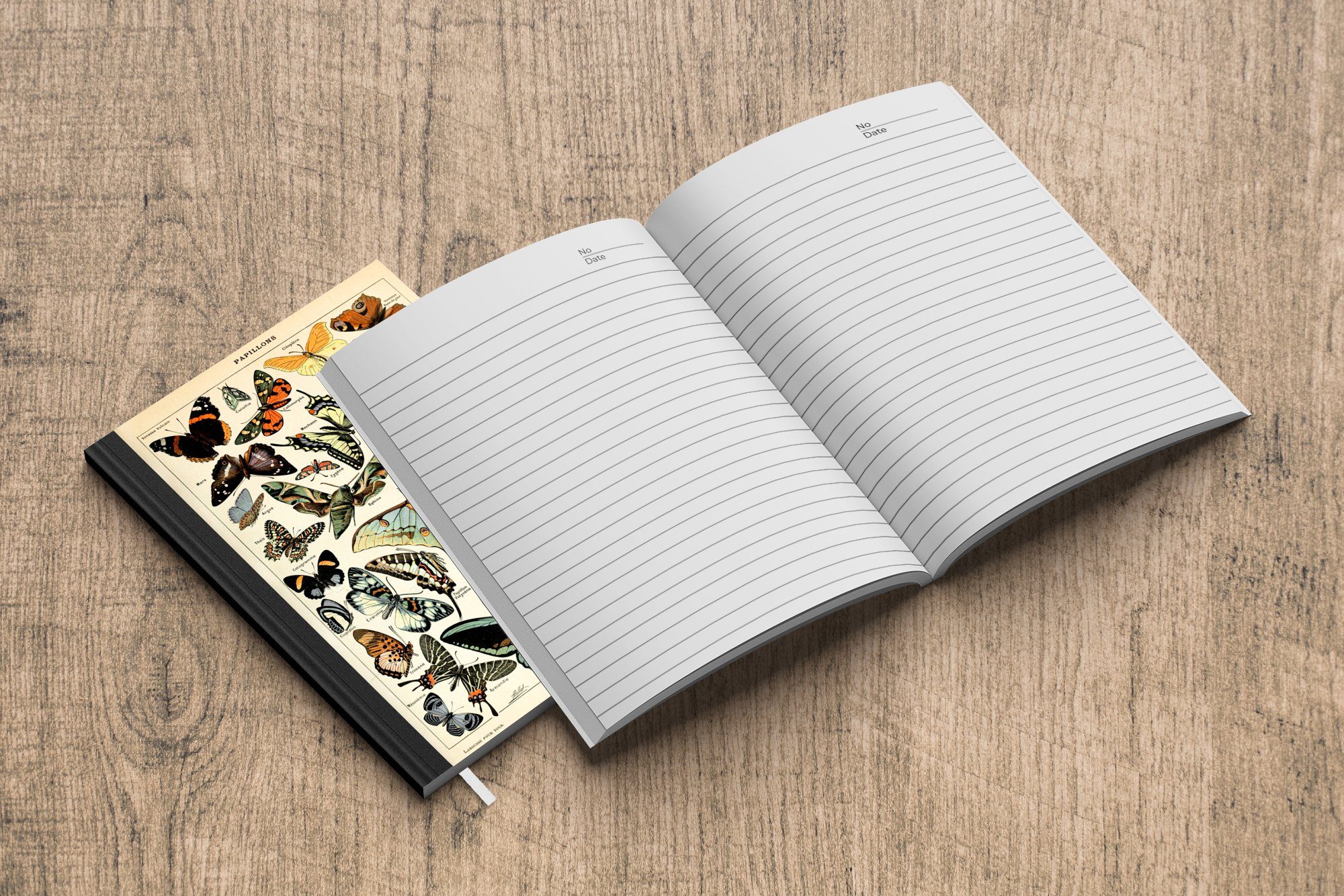MuchoWow Notizbuch Adolphe - - Journal, Merkzettel, A5, Haushaltsbuch Notizheft, Tiere Millot Schmetterling - Vintage, - Seiten, 98 Tagebuch, Insekten