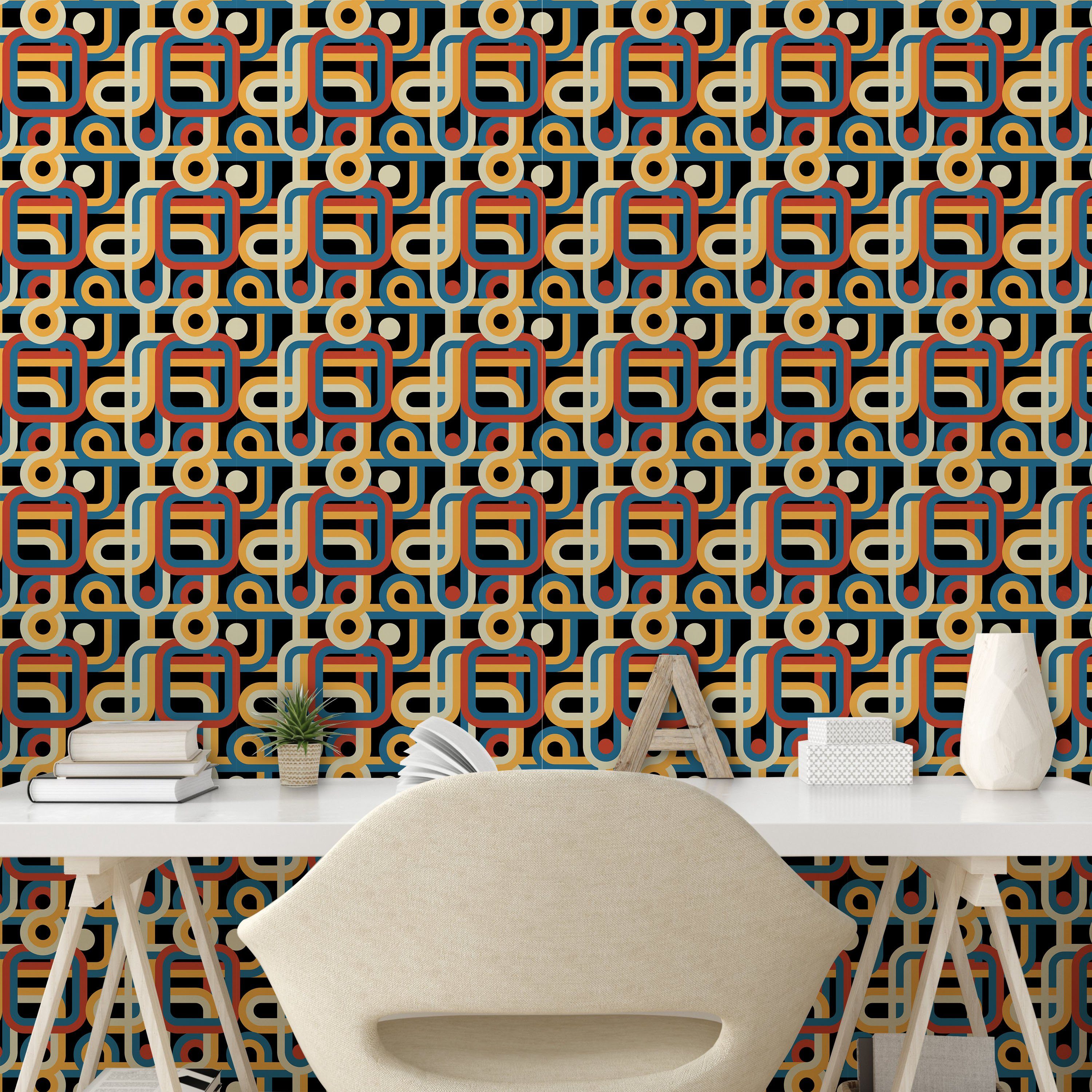 Vinyltapete selbstklebendes Küchenakzent, Wohnzimmer bunte Retro Streifen Geometrische Abakuhaus