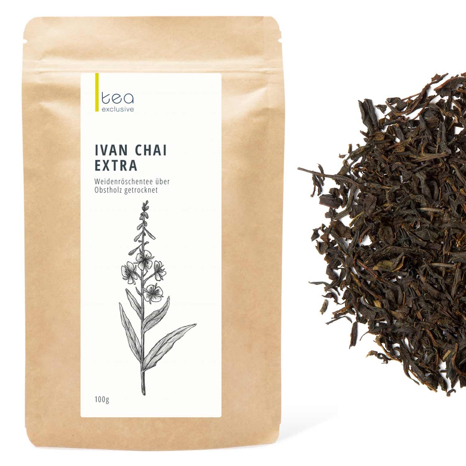 tea exclusive Tee Ivan Chai Extra, Weidenröschen über Obstholz getrocknet, 100g, weich, unglaublich rund und vollmundig, mit sanfter Rauchnote, dem Ges