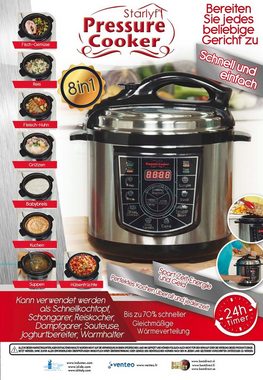 Starlyf Reiskocher Pressure Cooker, 800 W, Schnellkochtopf, Multikocher, 8 Programme, Antihaftbeschichtung