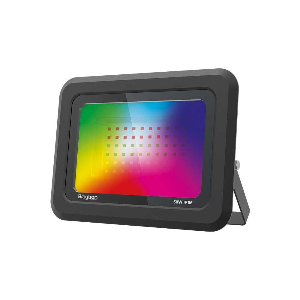 Braytron Außen-Wandleuchte 50w LED Fluter Außenleuchte Strahler RGB mit Fernbedinung aus Aluminiu, RGB, 50w, dimmbar, RGB, 35x195x156mm, schwarz, Aluminium, IP65, IK06, schwenkbar