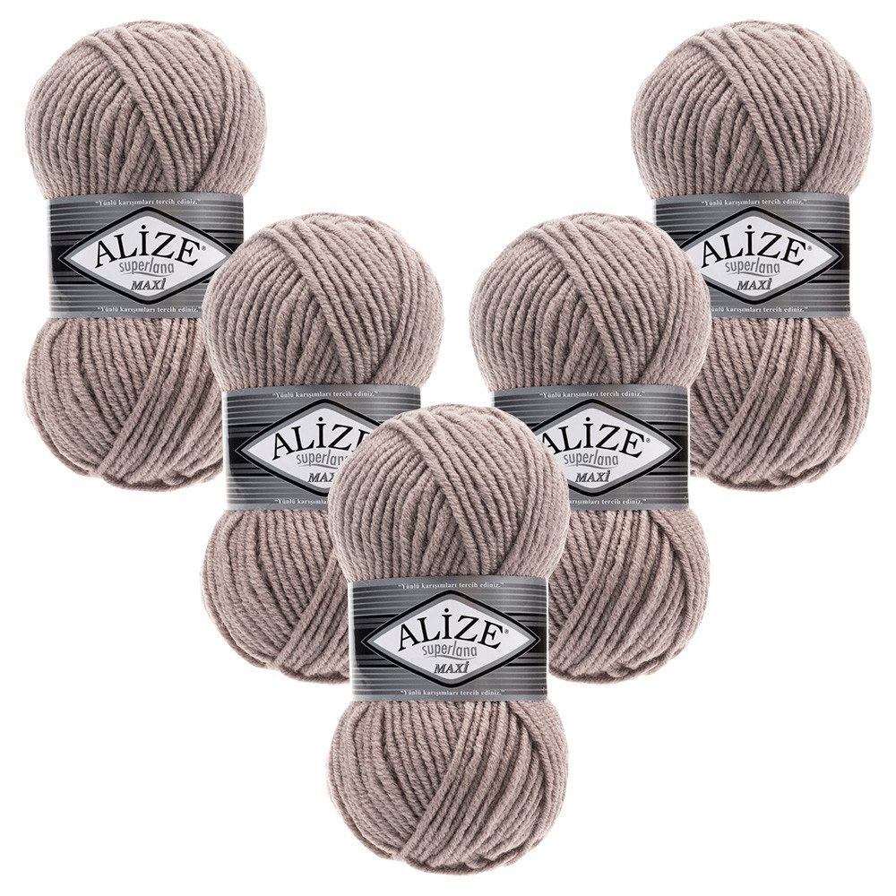 Alize 5 x ALIZE Superlana Maxi 541 Mink Häkelwolle, 100 m, Yarn,Handstrickgarn,Garn,Stickgarn