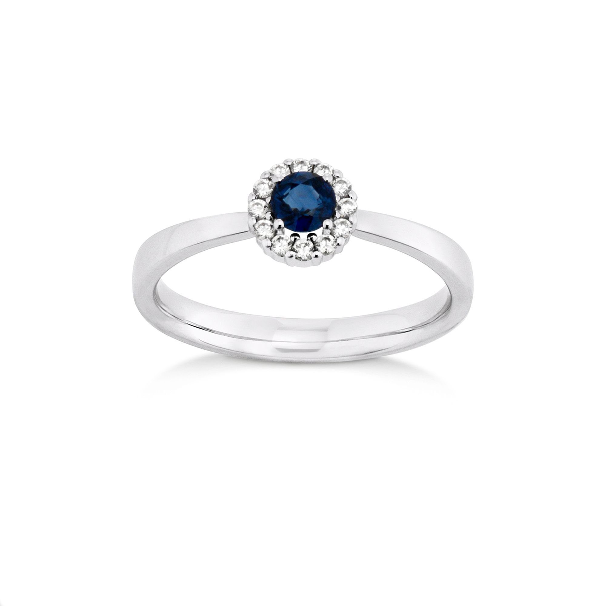 Orolino Fingerring Gold 585 mit 12 Brillanten zus. 0,12ct. und Safir blau