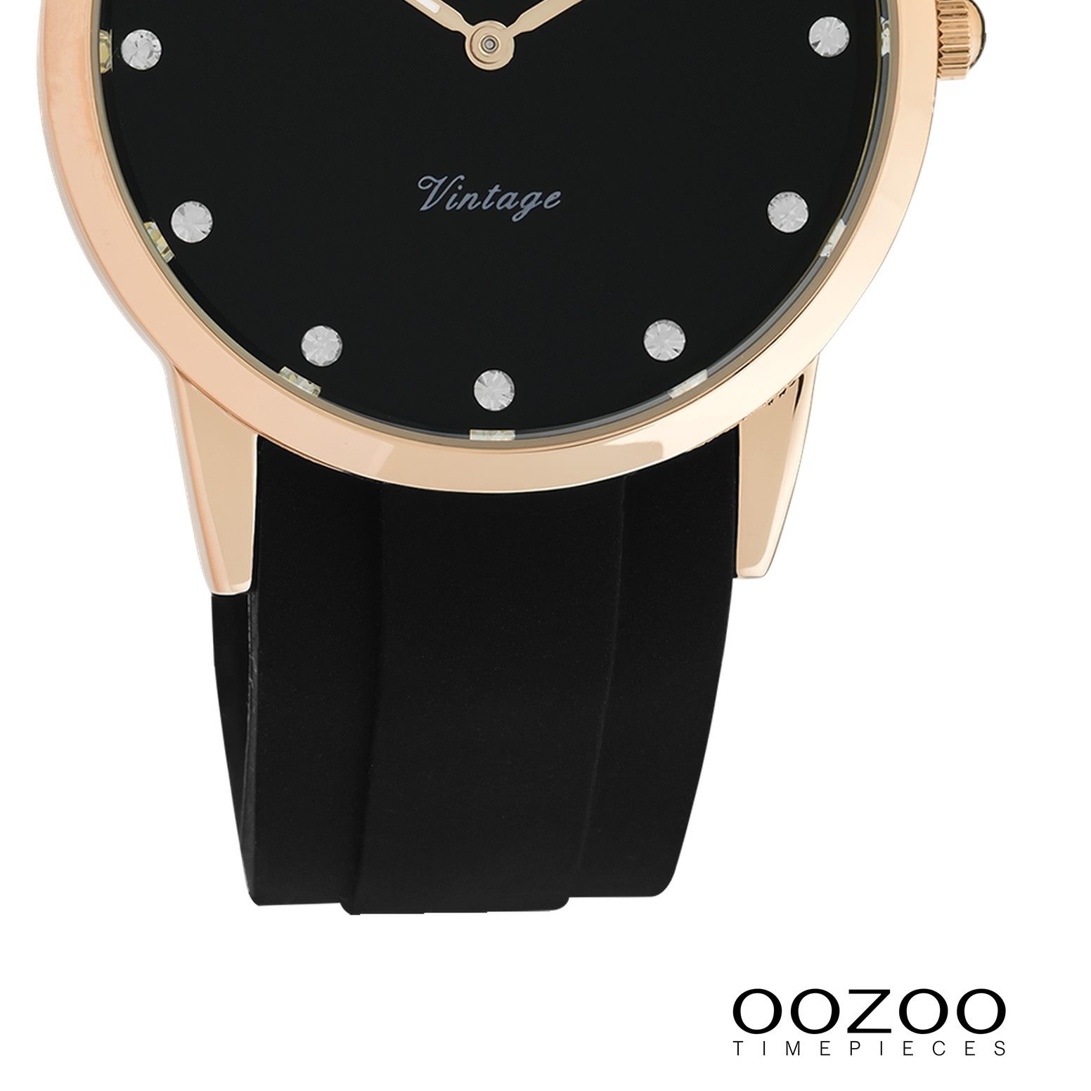 OOZOO Quarzuhr Oozoo Damen Armbanduhr Vintage Series, (Analoguhr), Damenuhr rund, mittel (ca. 38mm), Silikonarmband schwarz, Fashion