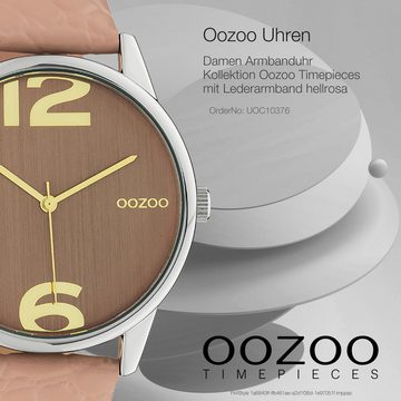 OOZOO Quarzuhr Oozoo Damen Armbanduhr Timepieces Analog, (Analoguhr), Damenuhr rund, groß (ca. 40mm), Lederarmband hellrosa, Fashion