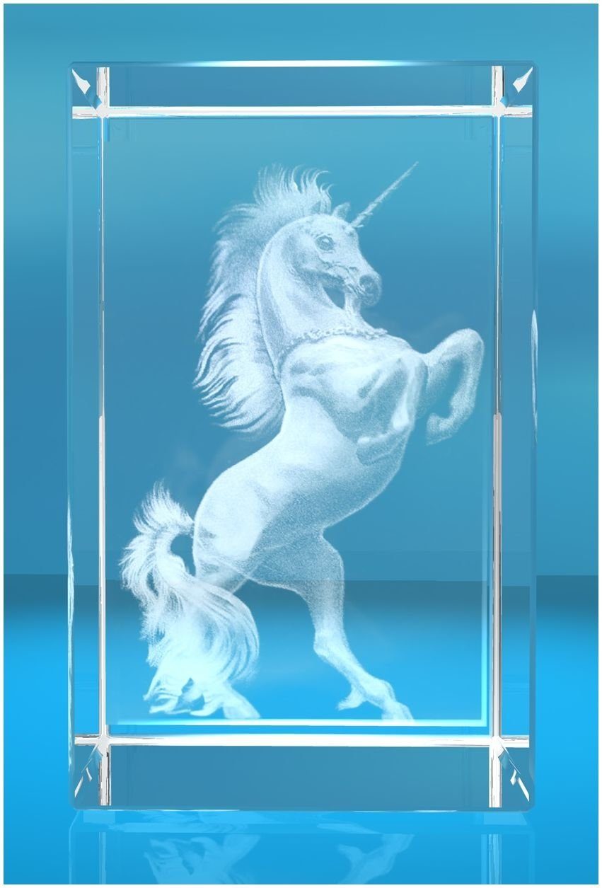 VIP-LASER Dekofigur 3D Glasquader I Einhorn, Hochwertige Geschenkbox, Made in Germany, Familienbetrieb