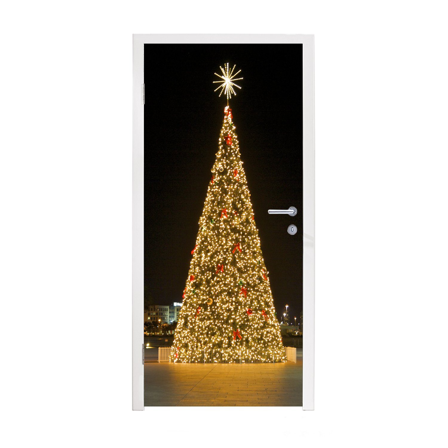 MuchoWow Türtapete Ein riesiger Weihnachtsbaum in den Vereinigten Staaten, Matt, bedruckt, (1 St), Fototapete für Tür, Türaufkleber, 75x205 cm