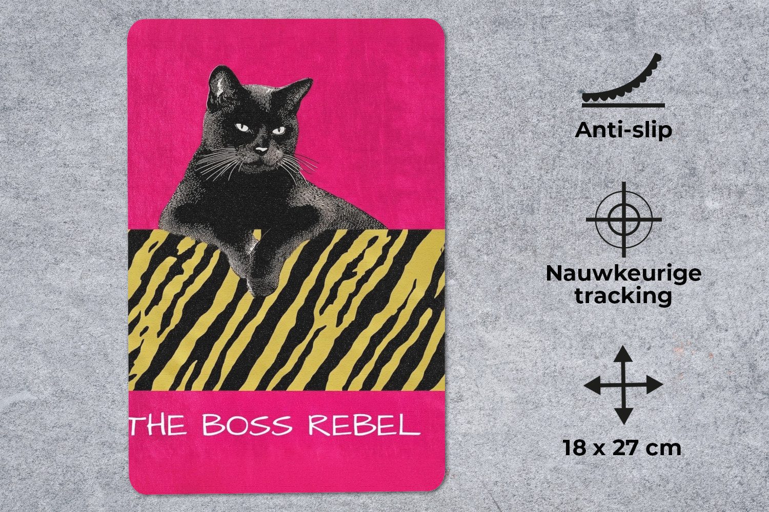MuchoWow Mauspad Katze - Boss - Rosa - Tigerdruck (1-St), Maus Pad Klein, Gaming Zubehör, Büro Deko, 18x27 cm