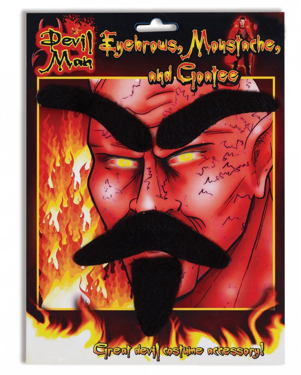 Horror-Shop Kostüm-Perücke 4-tlg. Teufels Bart Set mit Augenbrauen