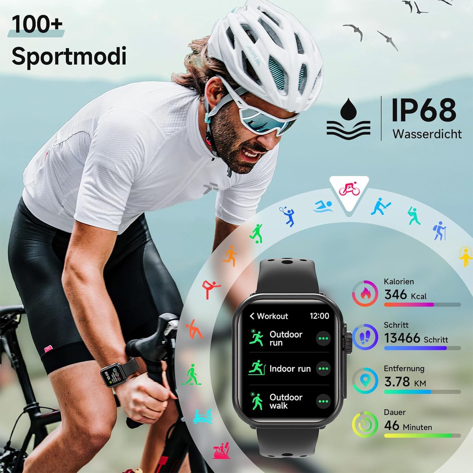 ANYSUN Smartwatch Damen Herren mit 1000mAh Akku, Smartwatch (4.65 cm/1,83 Zoll) Fitness Tracker Uhr für Damen Herren 30 Tage Ultralange Standby, 24H Telefonfunk – Bild 5 von 5