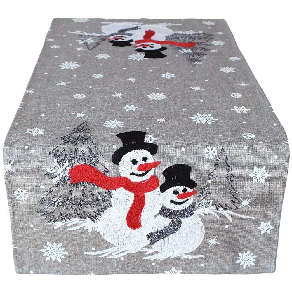 matches21 HOME & HOBBY Tischdecke Tischläufer MARITA Schneemänner Stick gra günstig online kaufen