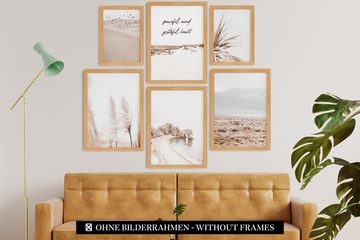 CreativeRobin Bilder-Collage » Pampasgras & Strand « Poster-Set als Wohnzimmer Deko, CreativeRobin, Pampasgras, Berge & Strand