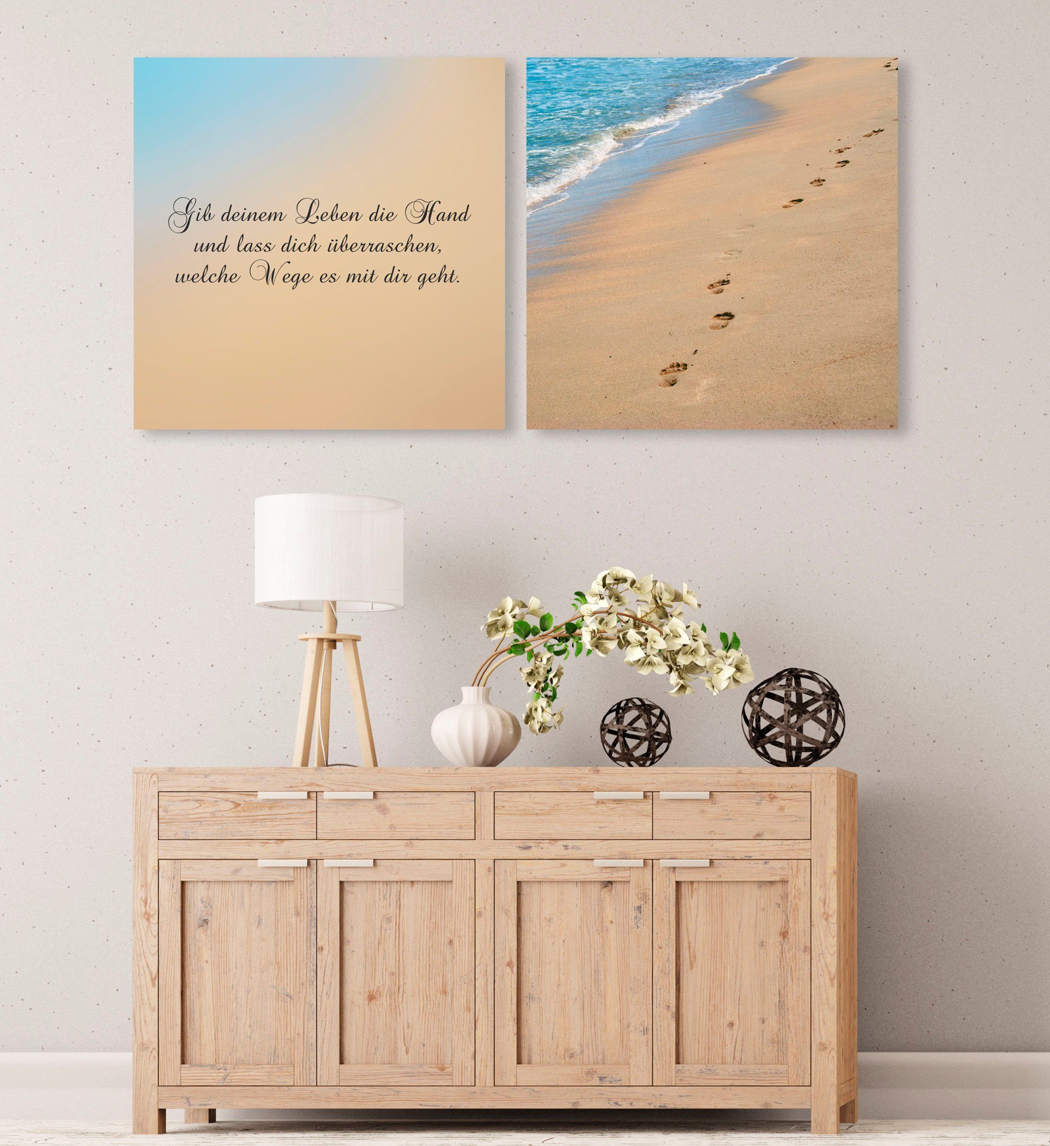 queence Leinwandbild Wege, Kunst, Meer, Meer Bilder, Modern, Schriftzug, Schriftzüge, Spa, Spa Bilder, Sprüche, Sprüche & Texte, Strand, Strandbilder (Set), Premium-Leinwandstoff, Handarbeit aus Deutschland, Spruch, 2er Set