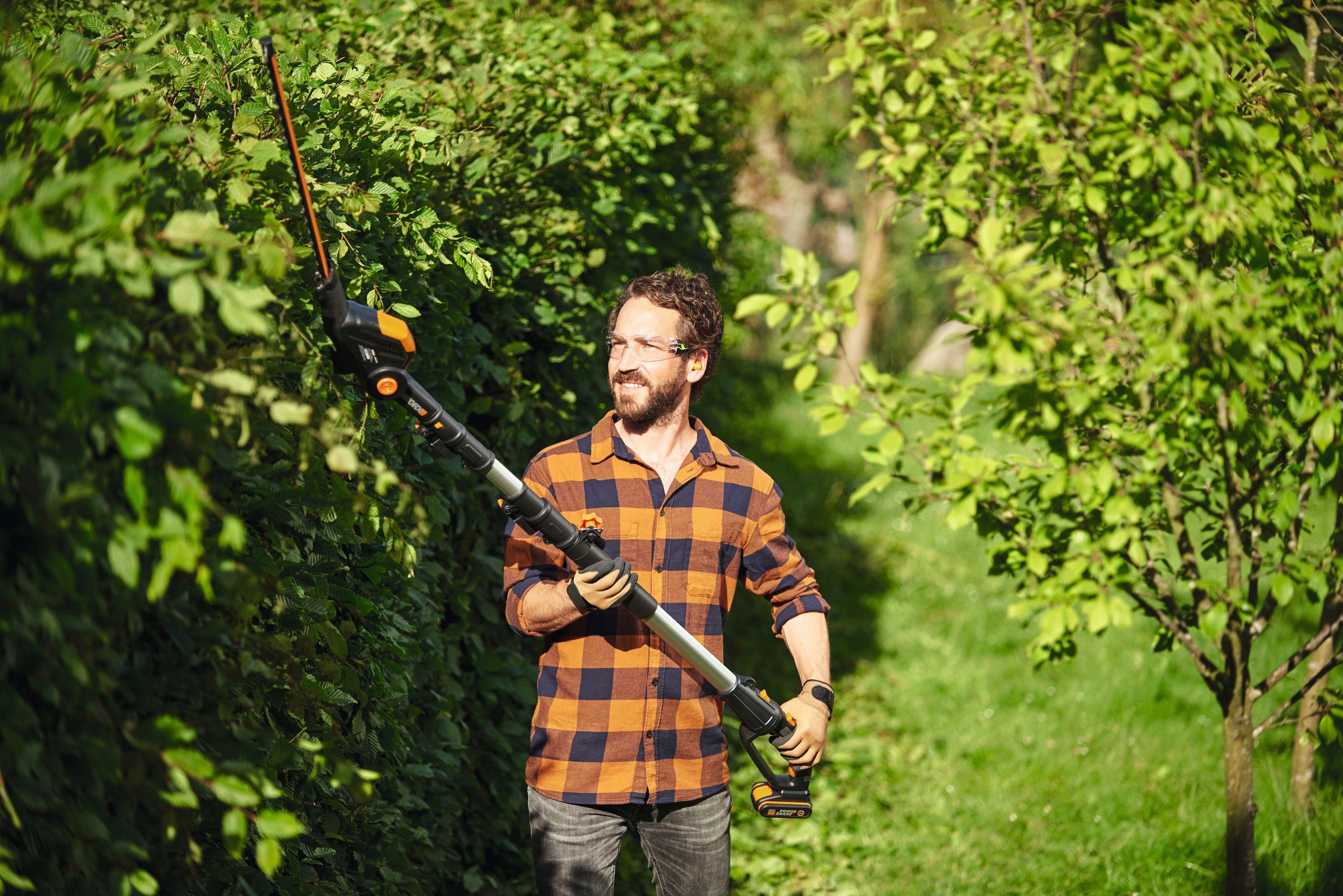 Worx Akku-Heckenschere 20V WG252E.9, Teleskopstiel 3,6m, 45cm, bis 3,6 m Arbeitshöhe, Mit längenverstellbaren Teleskopstiel für hohe Reichweite bis 3.6m