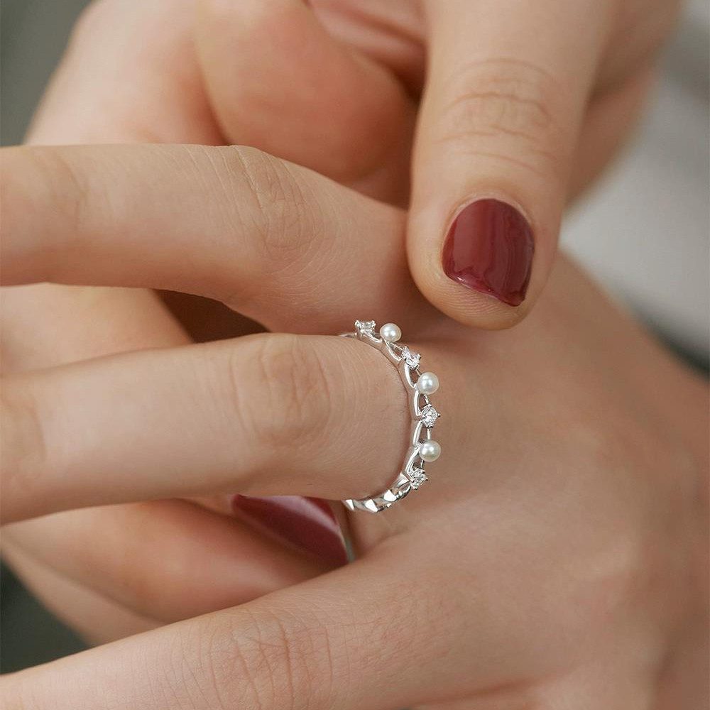 The Beauty House Fingerring Damen silberfarbiger Vintage Ring mit Perlen un günstig online kaufen