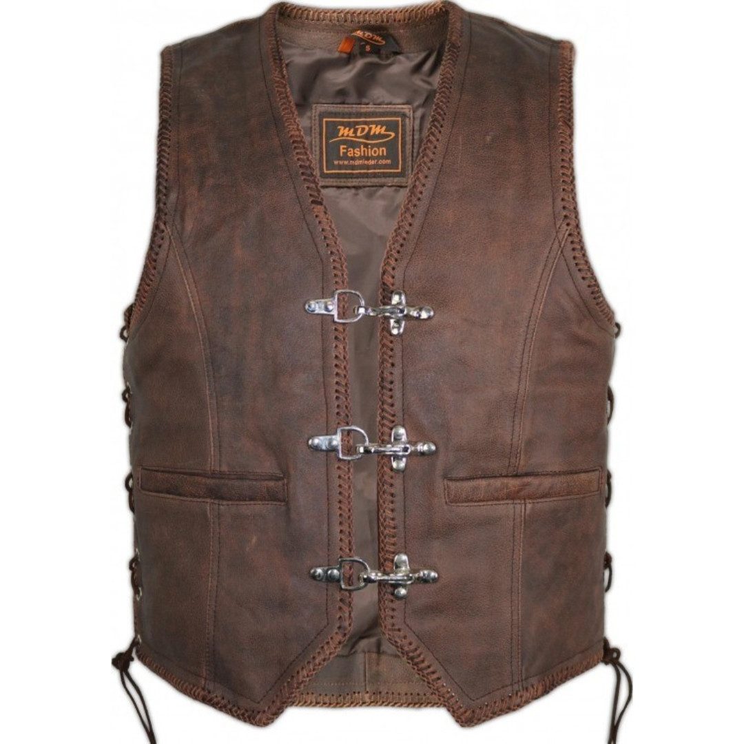Motorradweste Herren Lederweste Vintage Braun, Biker Kutte Echtleder Retro Stil