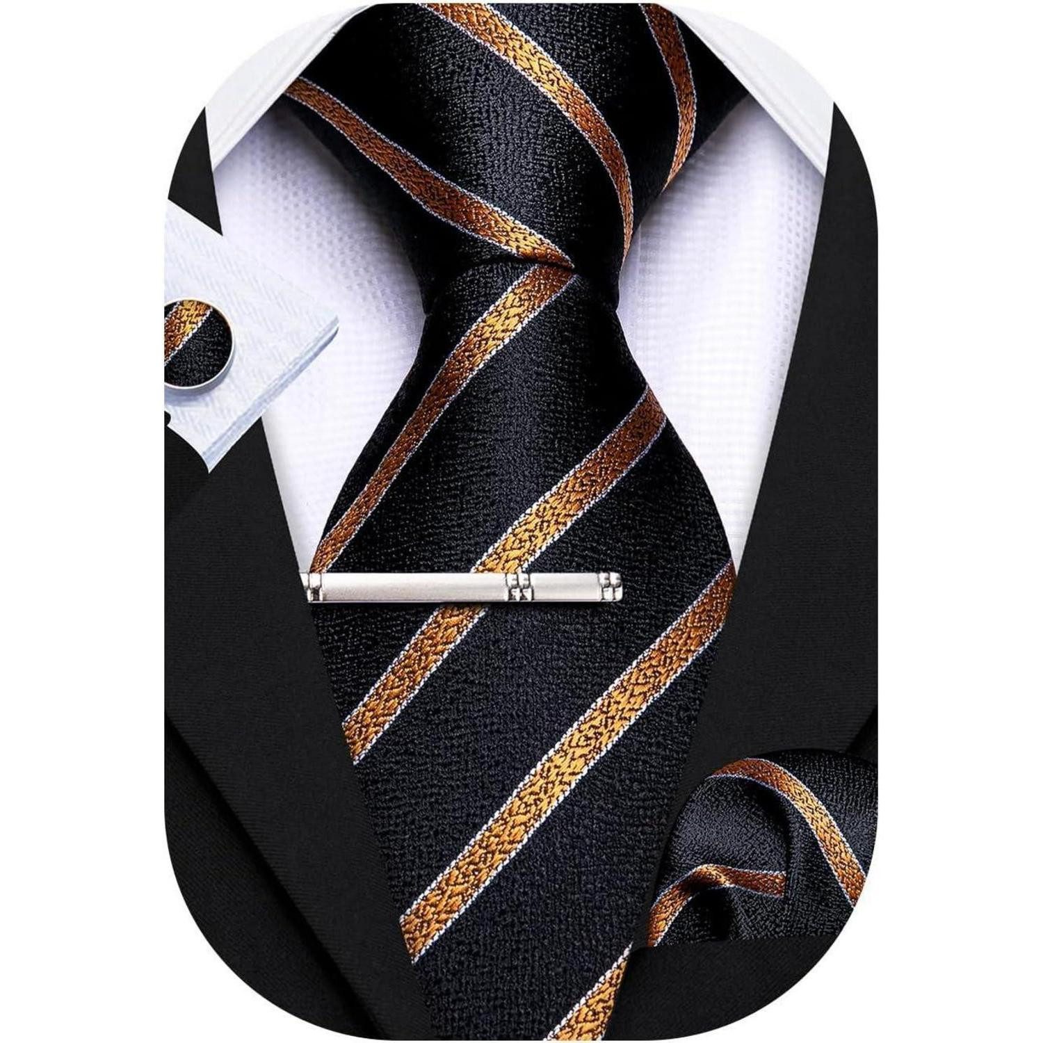 LuxusKollektion Krawatte Krawatte Herren Seide Paisley Einstecktuch Hochzeit Schwarz goldfarben (1-St)