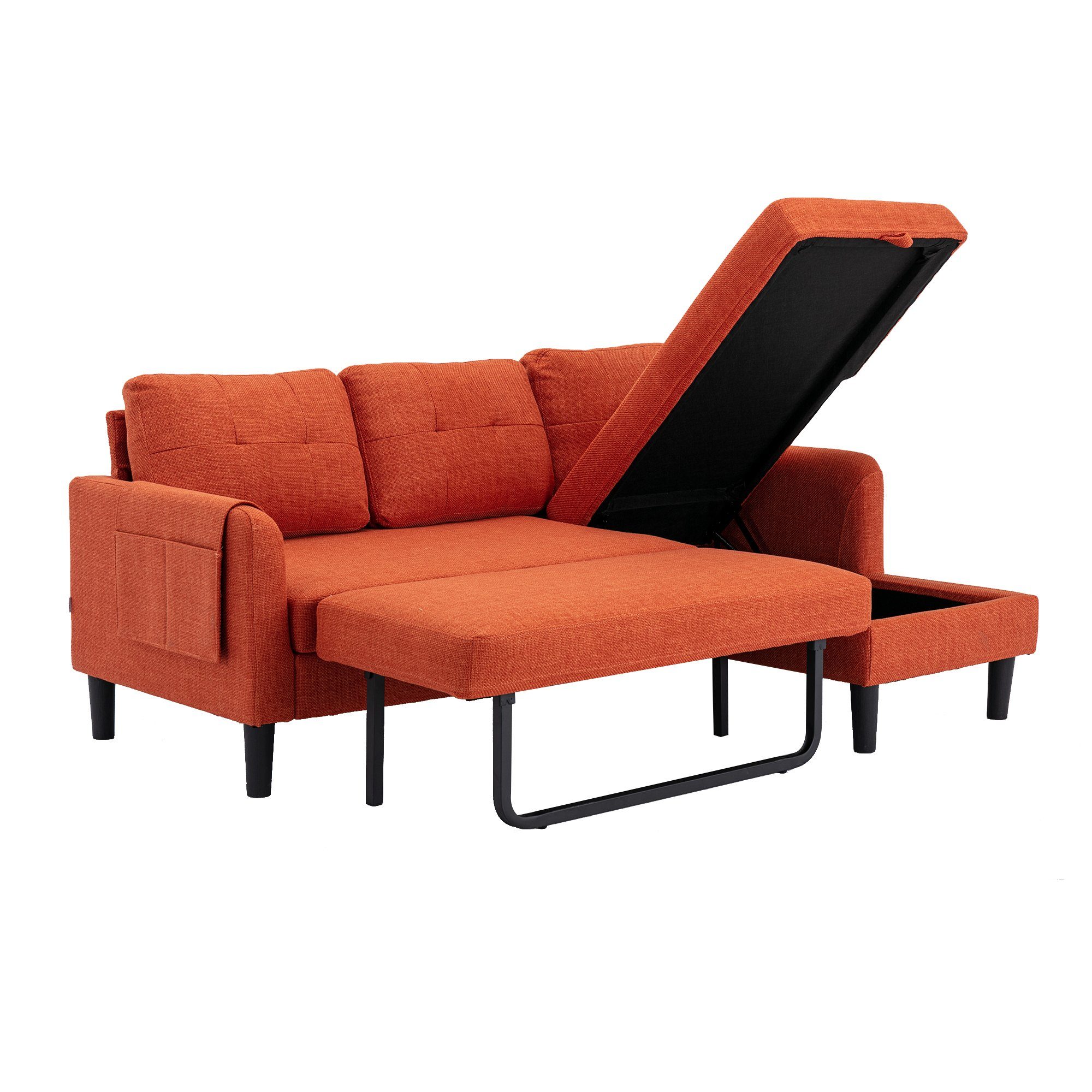 Celya Ecksofa Orange Sektionssofa Stauraum Sektionssofa mit Schlafsofa, Chaise