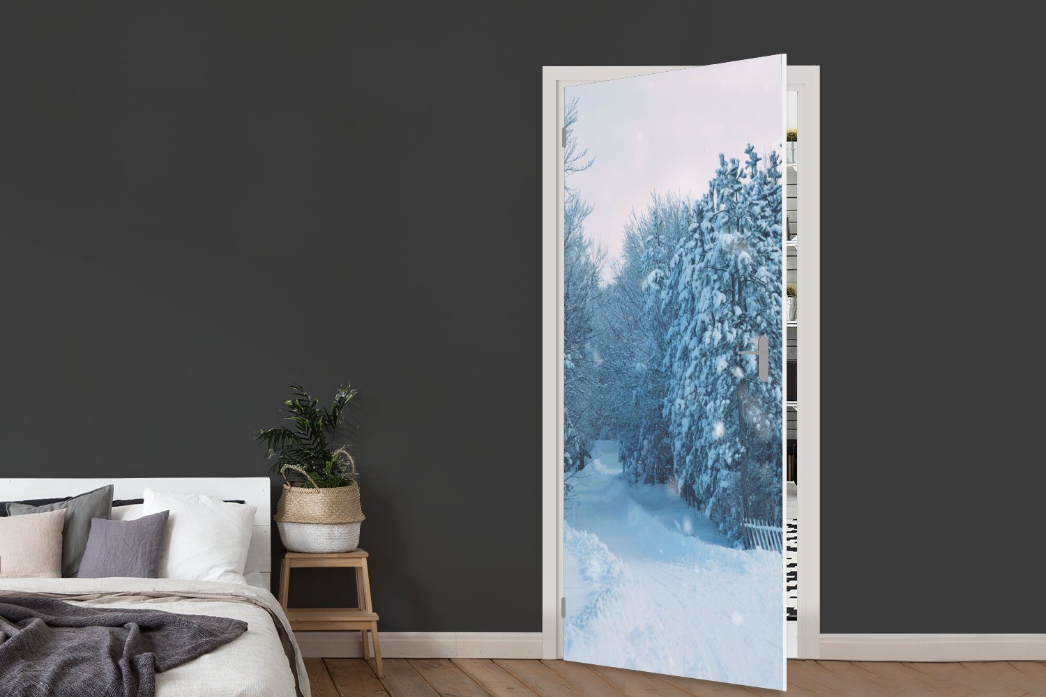 MuchoWow Türtapete Wald - Schnee Fototapete cm - für Tür, (1 75x205 Türaufkleber, bedruckt, St), Matt, Winter