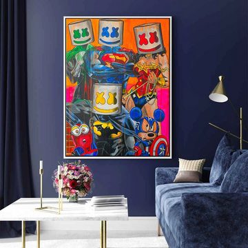 DOTCOMCANVAS® Leinwandbild Marshmello Heros, Leinwandbild Spider-Man Superman Captain America Marshmello Heros