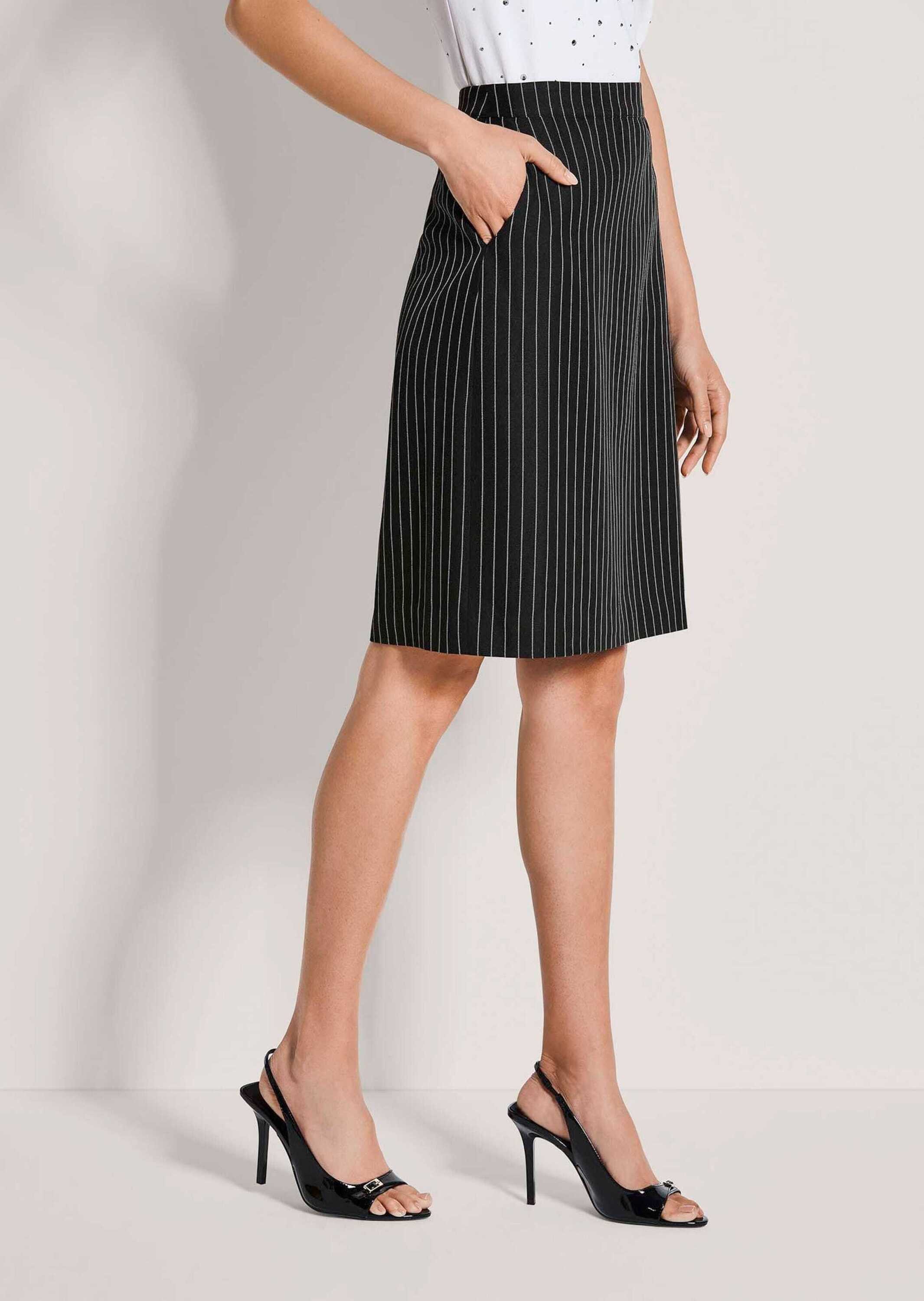 MADELEINE Bleistiftrock Bleistiftrock mit Nadelstreifen Jerseyrock mit Formbund, Taschen, Reißverschluss und Knielänge