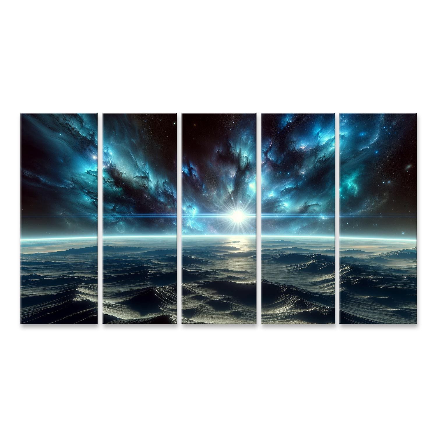 Leinwandbild Dramatische Weltraumszene Blick von Planetenoberfläche