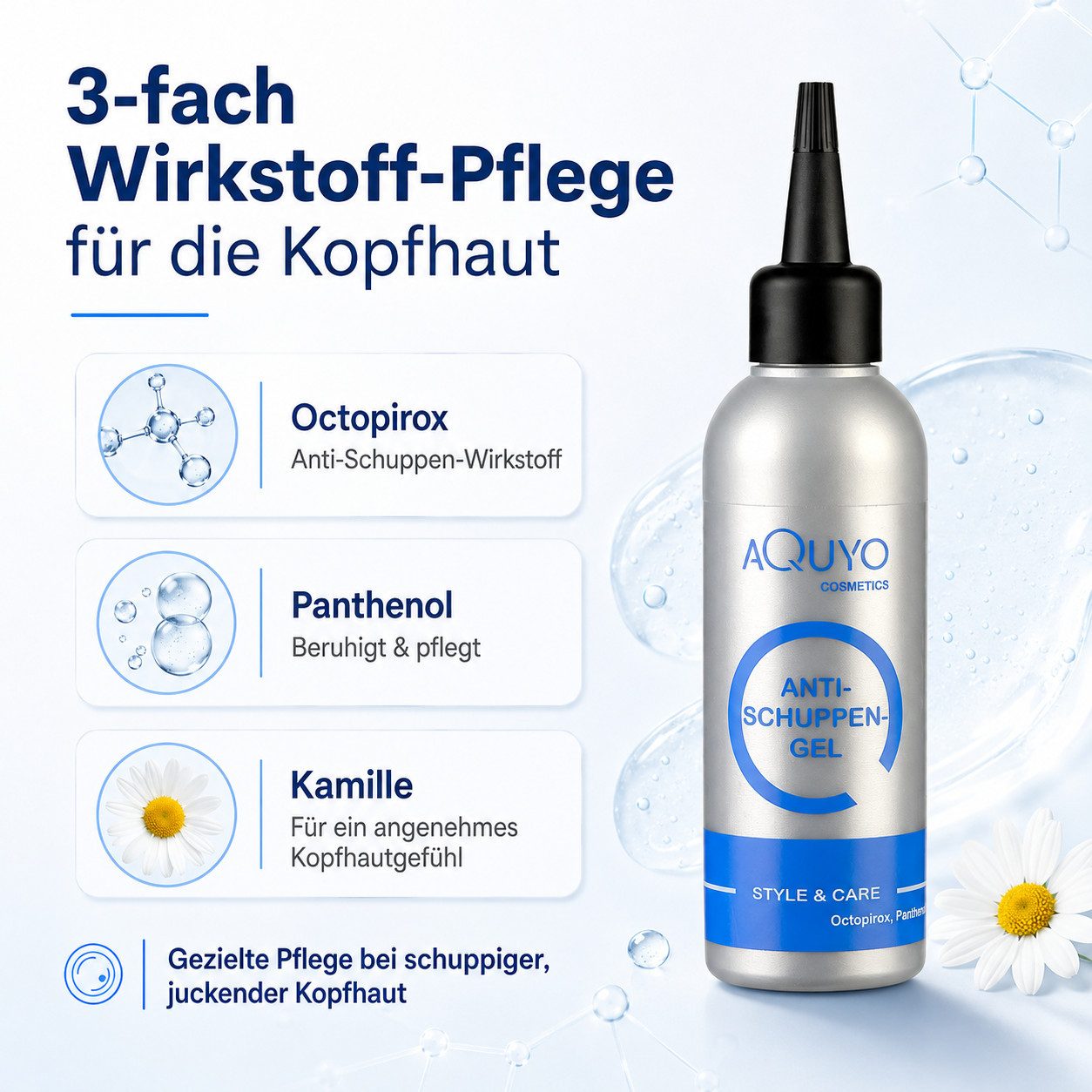 AQUYO Cosmetics Kopfhaut-Pflegeöl Anti-Schuppen-Gel für trockene und juckende Kopfhaut