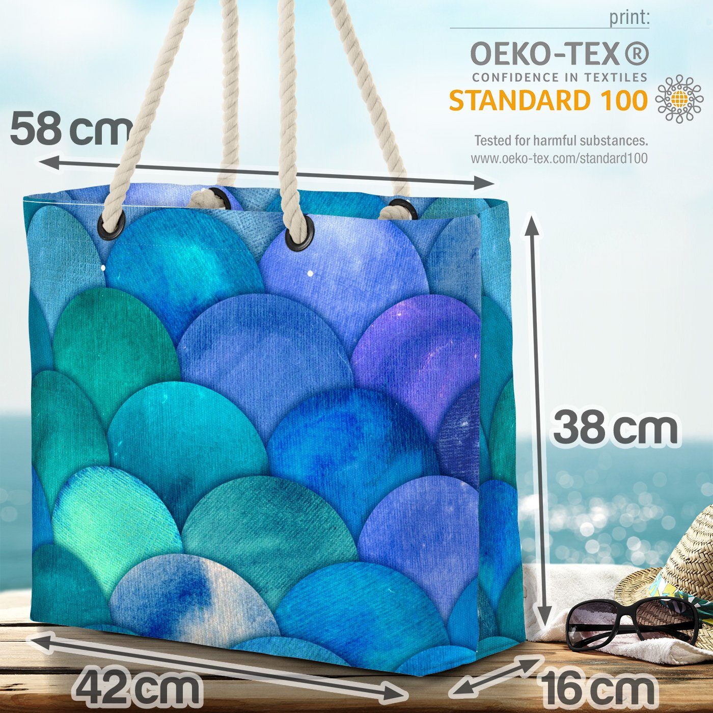Schuppen Meerjungfrau retro VOID Bag Fischschuppen Beach wasser Wasserfarben Muster Strandtasche (1-tlg),