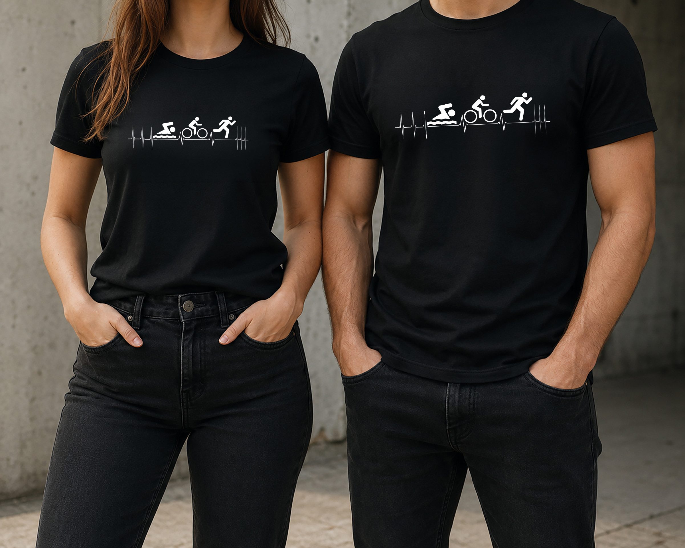 MyDesign24 T-Shirt Triathlon Herschlaglinie print Shirt EKG-Linie Triathlon T-Shirt schwarz kurzarm Regular Fit i605