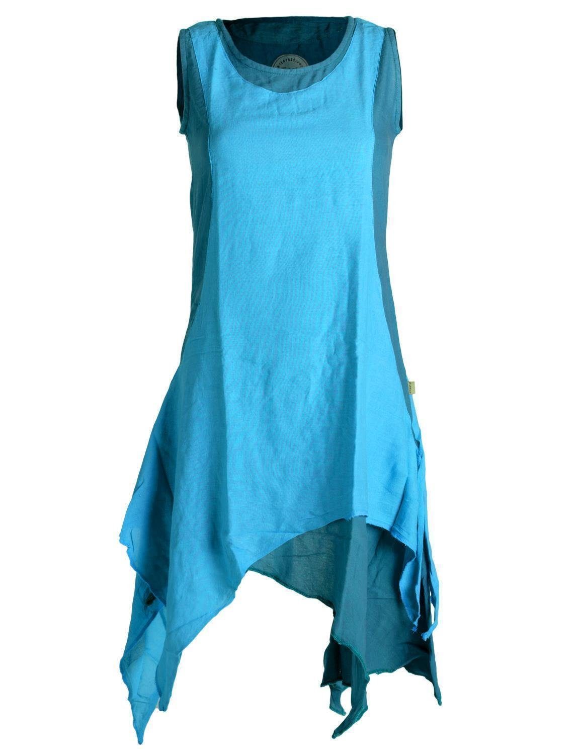 Vishes Sommerkleid Ärmelloses Lagenlook Kleid handgewebte Baumwolle Goa, Boho, Hippie Style türkis