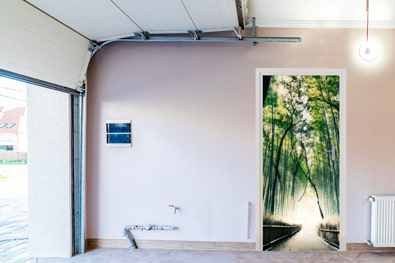 für St), in Türaufkleber, Fototapete Arashiyama, Matt, (1 Tür, bedruckt, Bambuswald MuchoWow Türtapete Japan, 75x205 cm