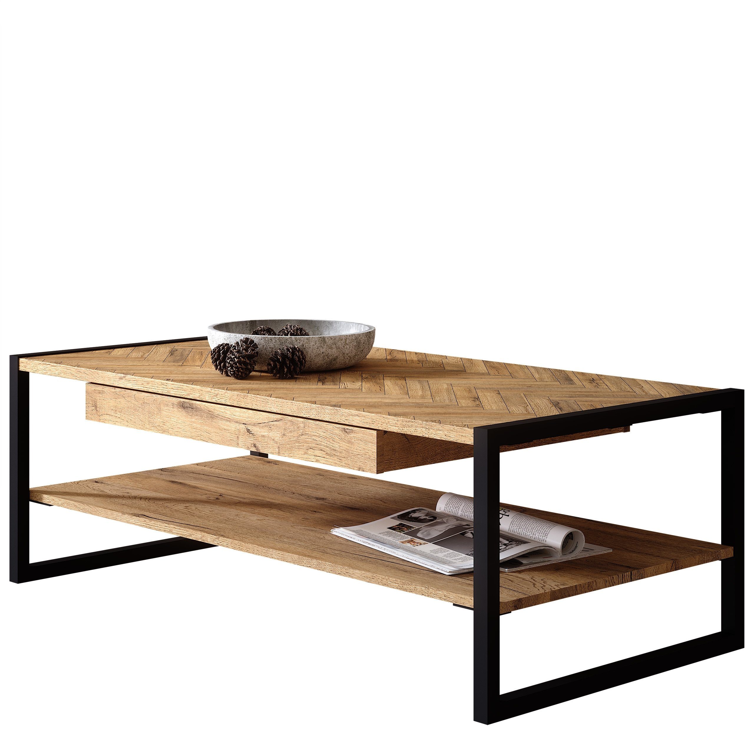 Newroom Couchtisch Melami, Fischgräte Eiche Optik Wohnzimmertisch Modern Elegant Sofatisch