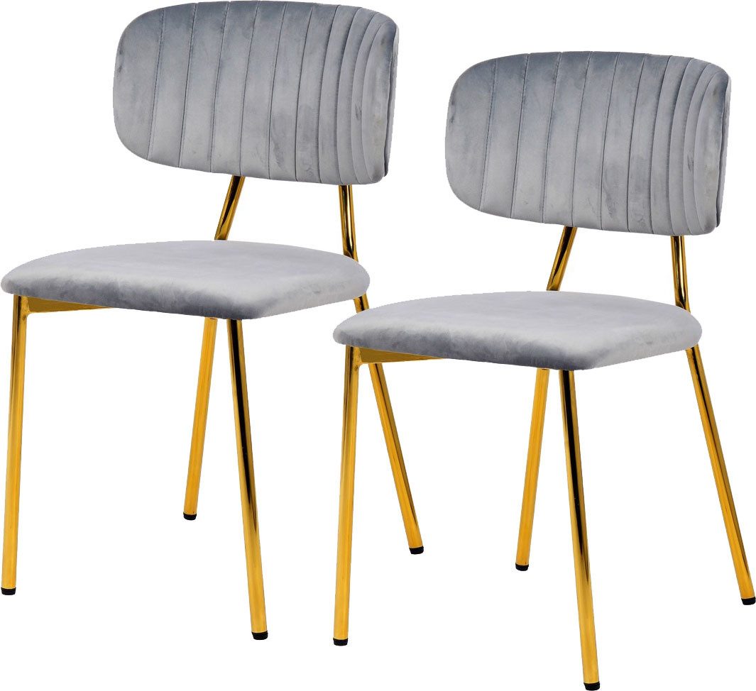 Kayoom Polsterstuhl Stuhl Giselle 125 2er-Set, pflegeleichter Samtbezug (Set, 2 St), mit Armlehnen, goldenes Gestell aus Edelstahl, Samtbezug, Ziernähte