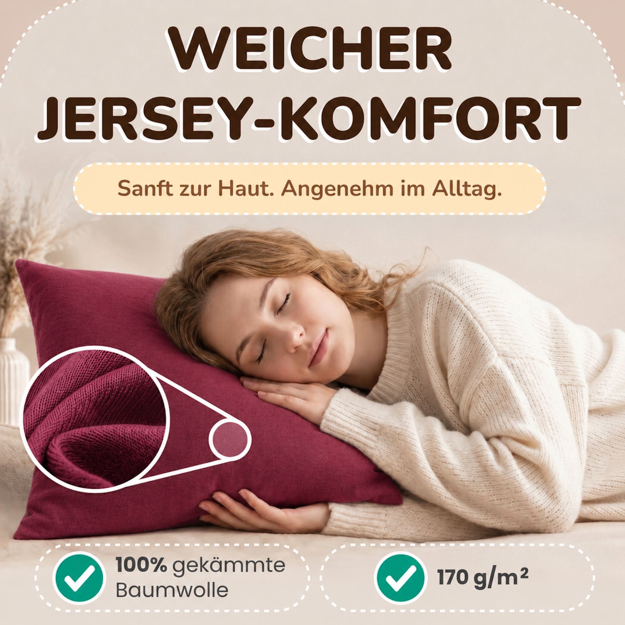 leevitex® Kissenbezüge Kissenbezug 40 x 40 cm, 2er Set, Weinrot/Bordeaux, (2 Stück), feine Jersey-Qualität, 100% Baumwolle, robuster Reißverschluss