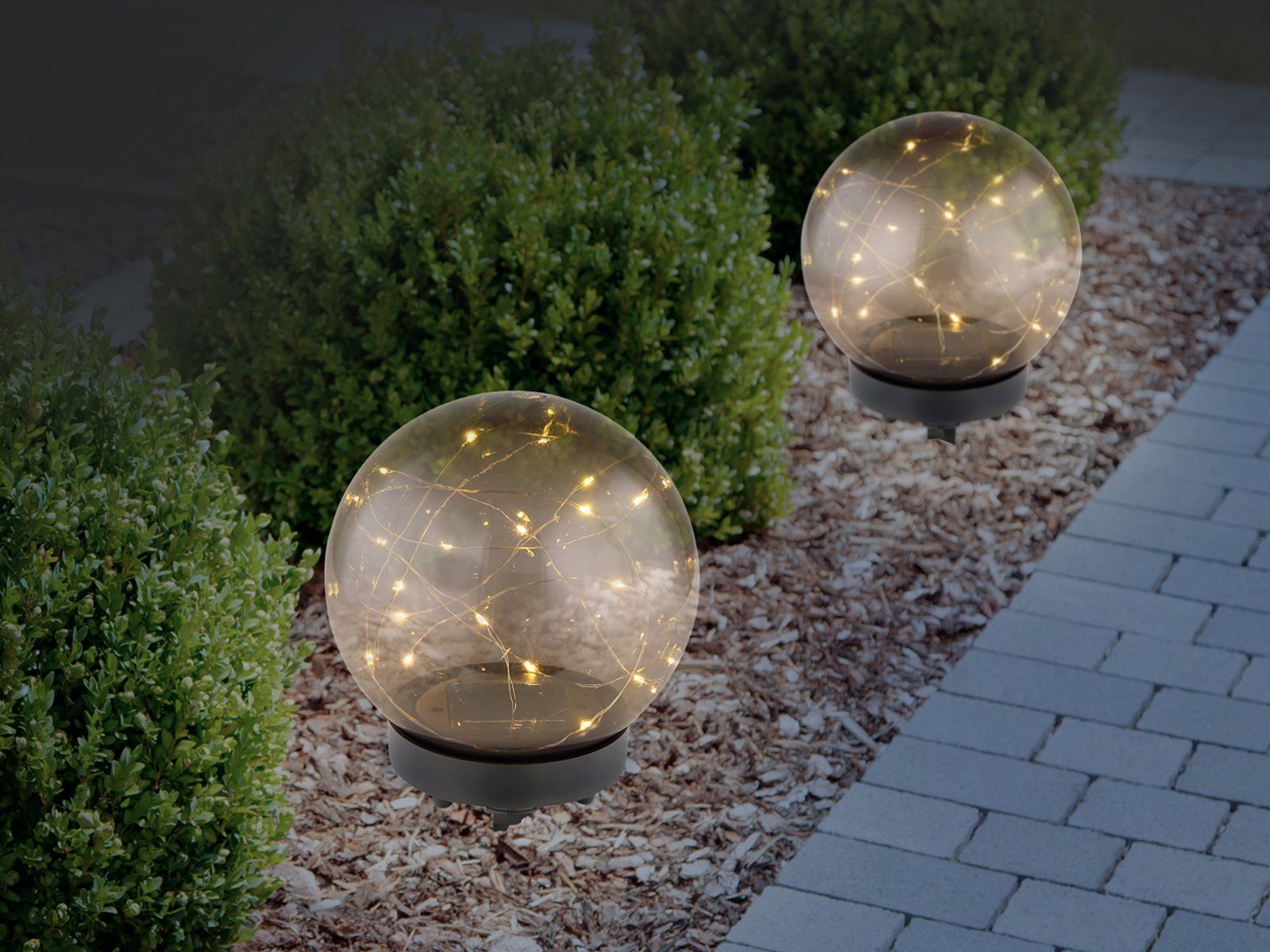 meineWunschleuchte LED Solarleuchte, 2er Set Leuchtkugeln, Garten