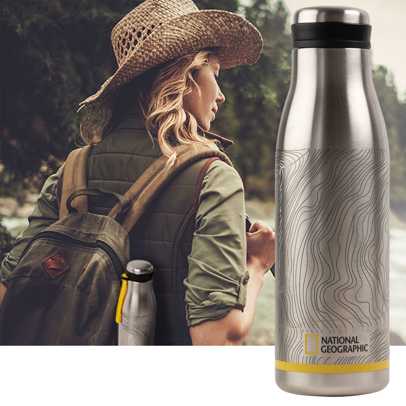 NATIONAL GEOGRAPHIC Thermoflasche National Geographic Thermosflasche 500ml, Edelstahl, Auslaufsicher, Edelstahl-Isolierflasche hält Getränke bis zu 6 Std. warm oder kühl